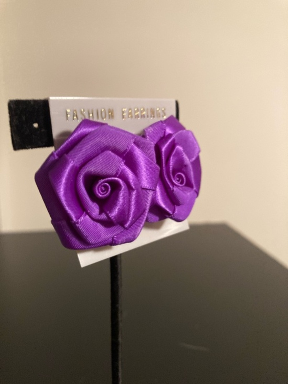 Fashion Jewelry Purple Satin Rose Stud Earrings